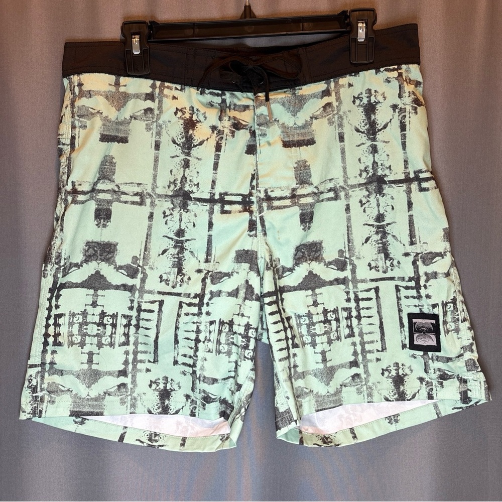 Men's Abstract Swim Board Shorts - Black and Green